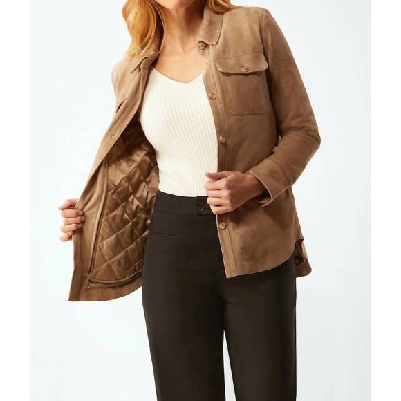 NEW ECRU suede shirt jacket in camel - Picture 1 of 3